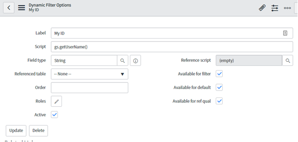 Dynamic Username Filter in ServiceNow